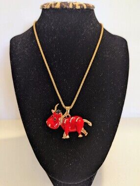 Betsey Johnson Red Cow Pendant Charm Necklace